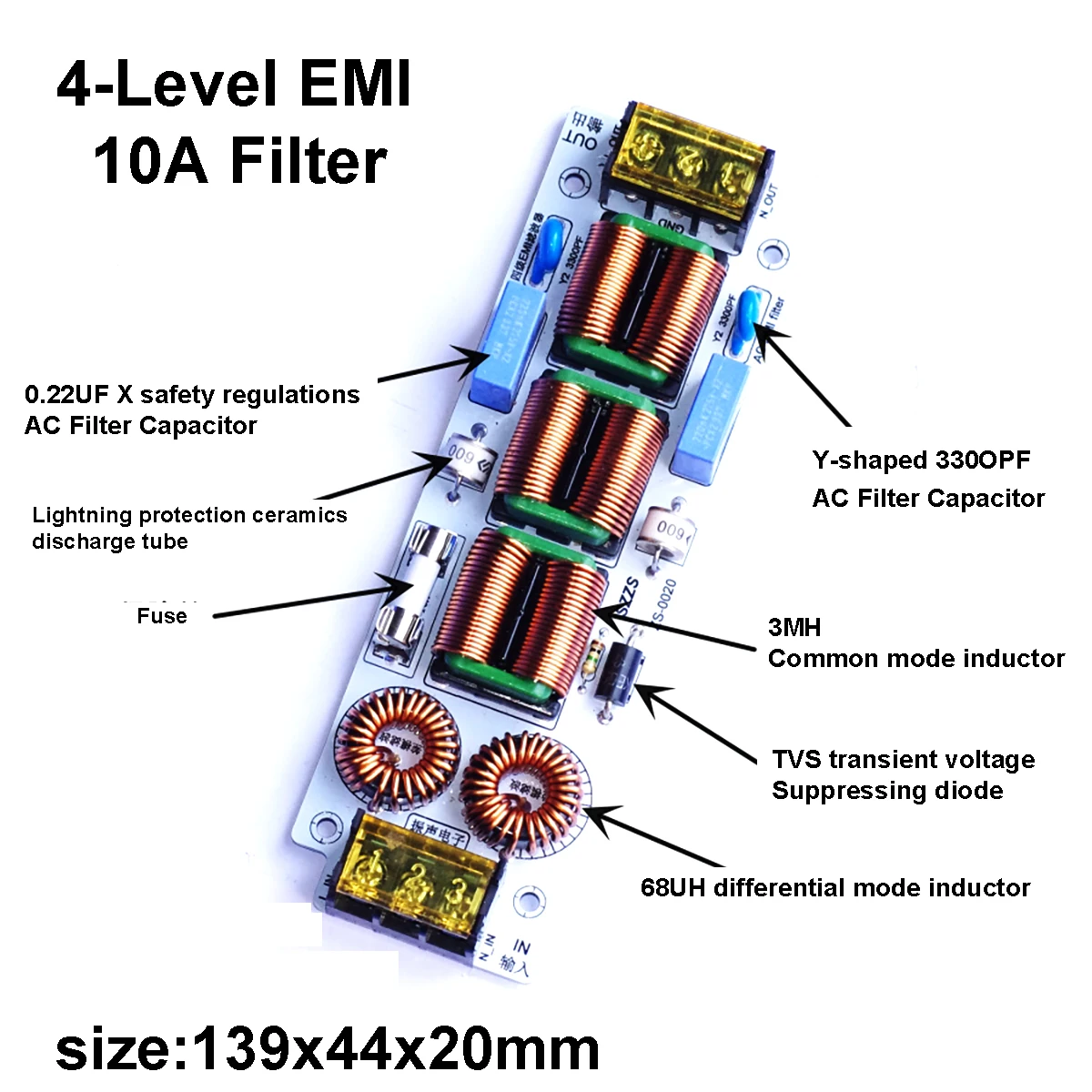 Фильтр EMI переменного тока 110V 220V 6A 10A 4 уровень AC Filter 4Stage Audio Amplifier Power Purifier Current Sound