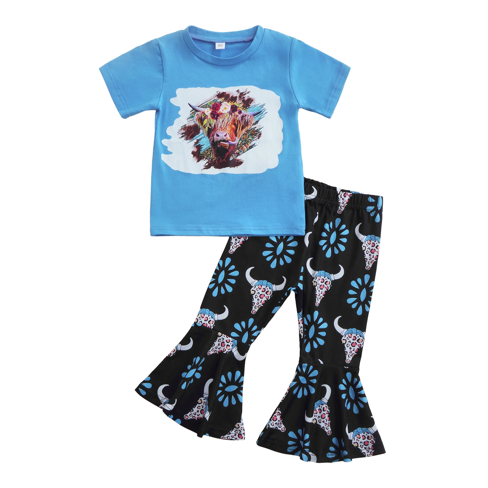 

Комплект летней одежды Lioraitiin для маленьких девочек от 0 до 6 лет, 2022-03-21, комплект из 2 предметов, короткий синий топ с принтом в виде Головы Быка + расклешенные брюки