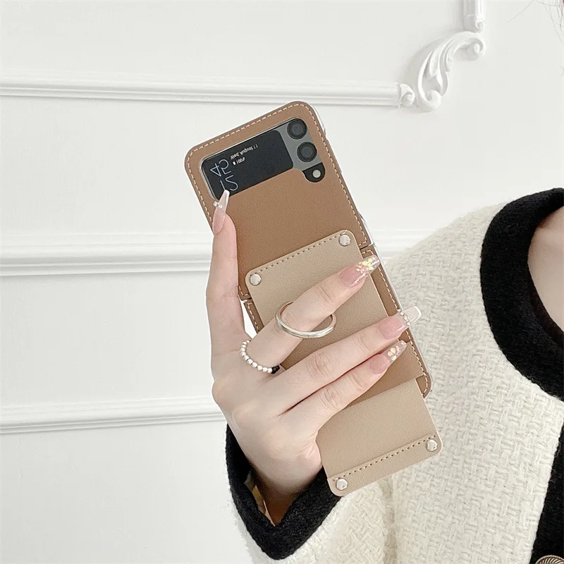 luxury ring case for samsung galaxy z flip 3 2022 fashion leather anti knock phone protective cover coque for z flip3 5g f7110 free global shipping