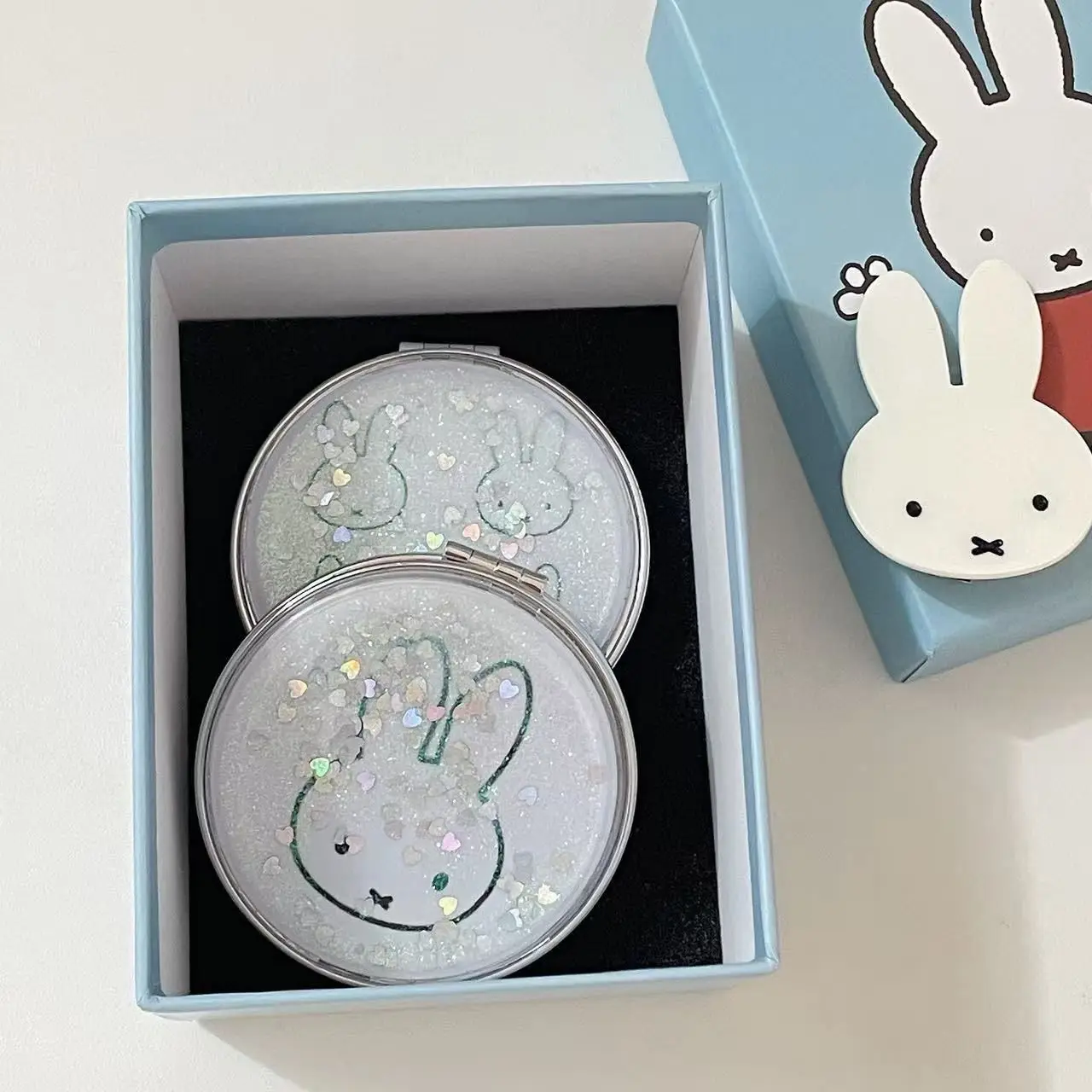 Фото Портативное мини-зеркало Miffy Quicksand с двойным покрытием, складное, ручное, для макияжа, новинка №3