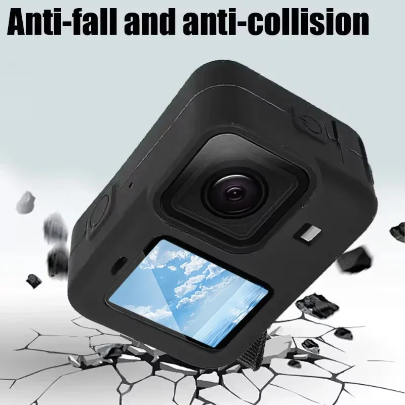 Фото Для GoPro Hero 12 11 10 9 Силиконовый чехол Защитный рукав Ремешок HD Защитная крышка для экрана из закаленного стекла для GoPro 12 Черный №5