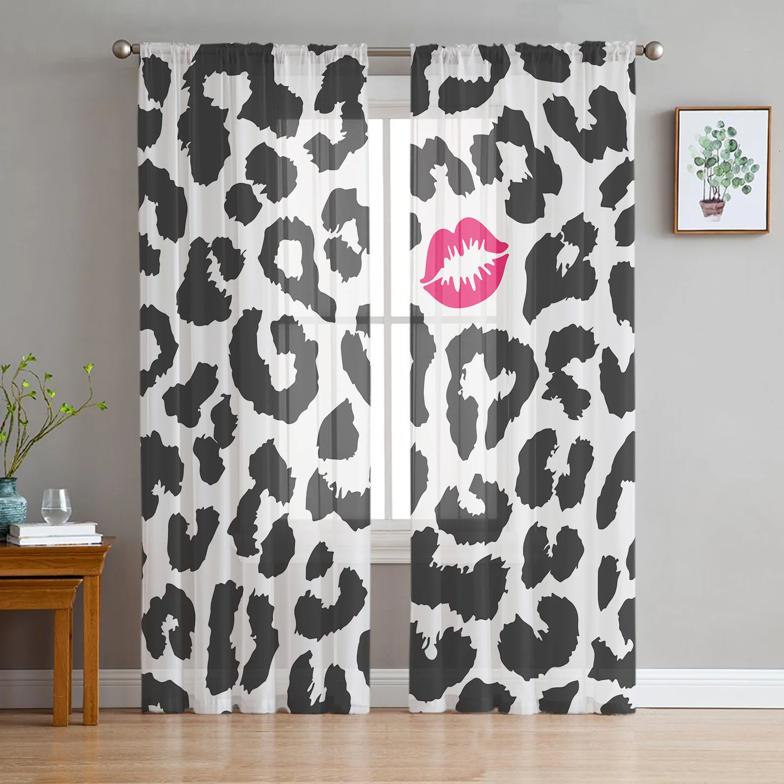 

Cow Pattern Black And White Spots Print Sheer Curtains for Living Room Voile Curtain Bedroom Tulle Curtains Window Drapes