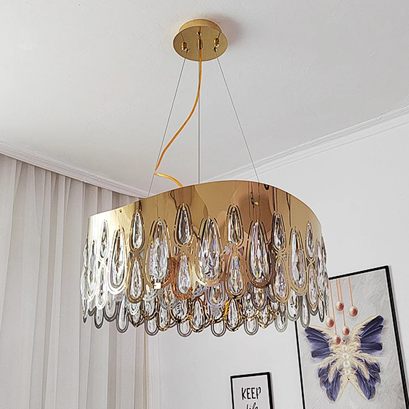 

Modern Luxury K9 Raindrop Crystal Chandeliers Gold Chrome Light Lustre Ceiling Pendant Fixtures For Living Home Decoration Lamp