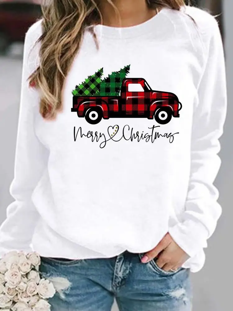 

Festival Pullovers Merry Christmas Women Fashion Casual Plaid Tree Lovely 90s Female Hoodies Print Woman Graphic Sweatshirts