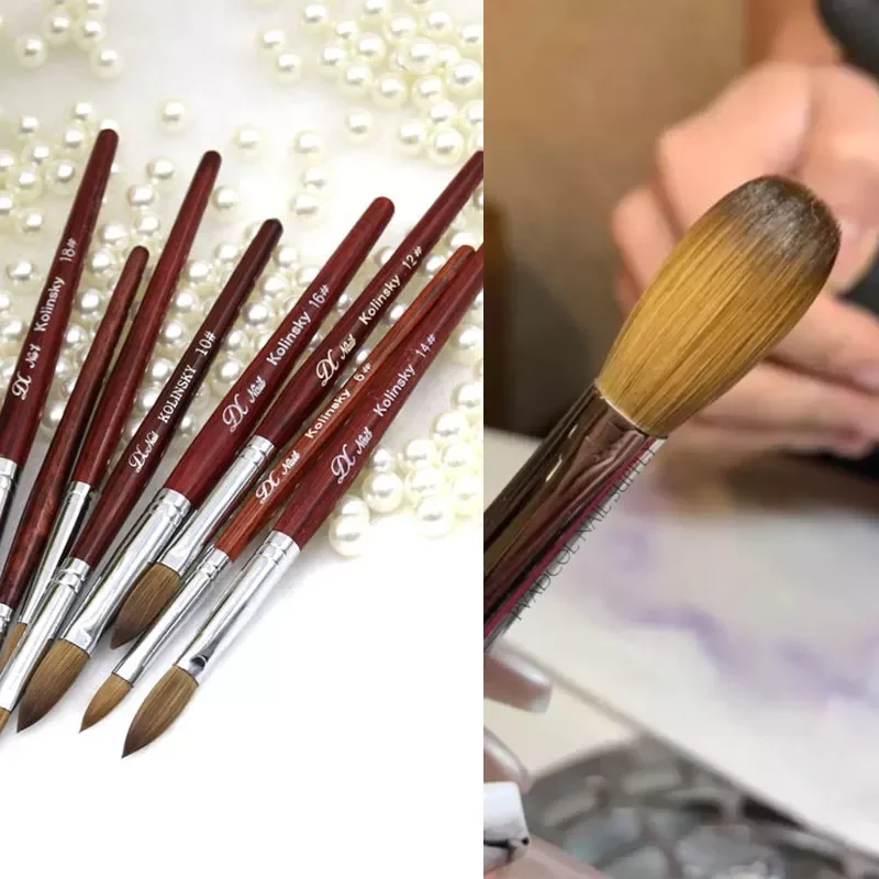 

100% Kolinsky Sable Acrylic Nail Brush Pen for Powder Manicure Round Wood Handle Gel Builder Brushes