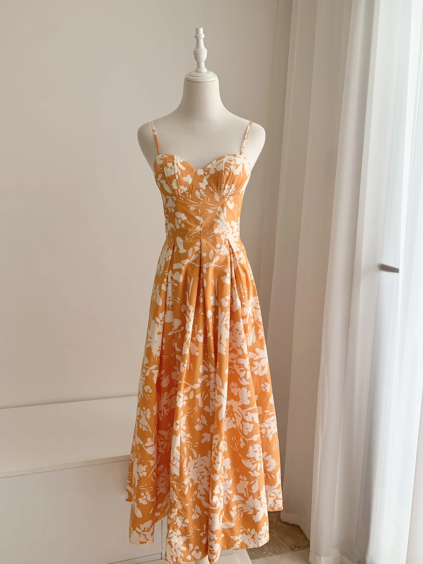 

Women Floral Print Strapless High Waist Sleeveless Holiday Cotton Midi Dress