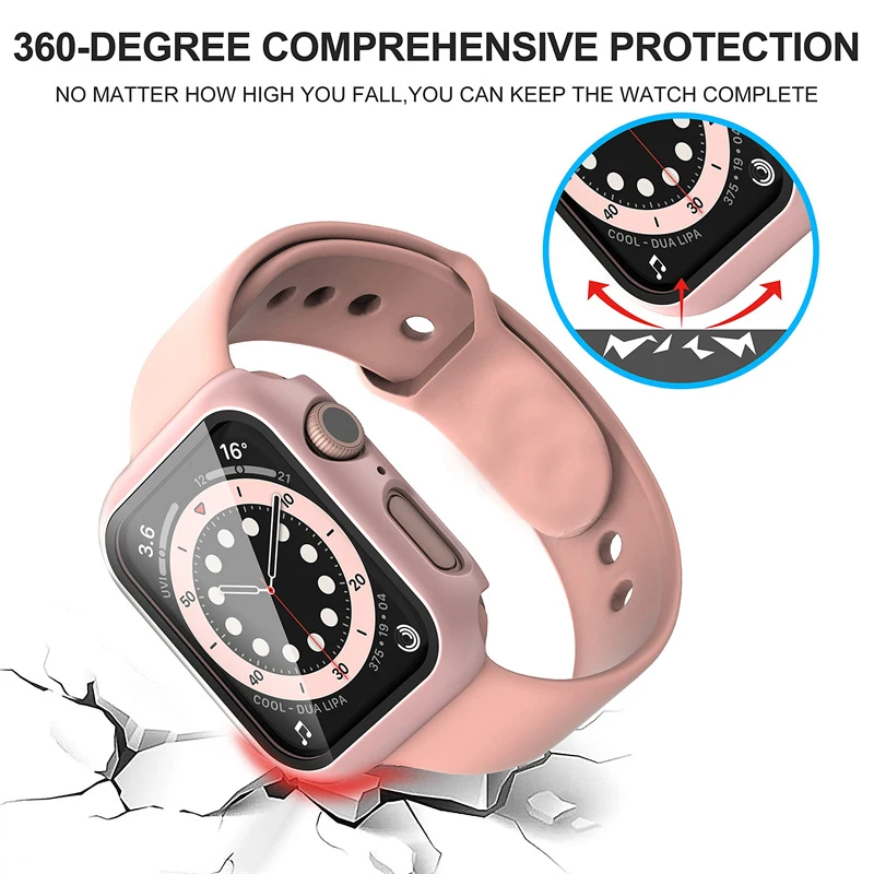 Tempered Glass+cover For Apple Watch 8 Case 41mm 45mm 42mm 38mm PC bumper Screen Protector iWatch series 7 6 5 4 3 se 40mm 44mm