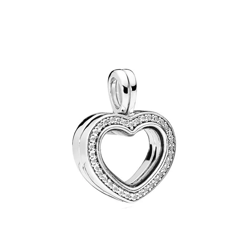 

Real 925 Sterling Silver Bead Heart Floating Locket Pendant Charm Fit Fashion Women Bracelet Bangle Necklace Gift DIY Jewelry