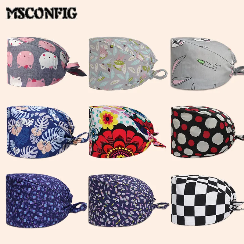 

Low Price Promotion Cotton Ladies Nurse Cap Dentist Cap Surgical Cap Adjustable Beauty Salon Laboratory Pet Shop Scrub Cap