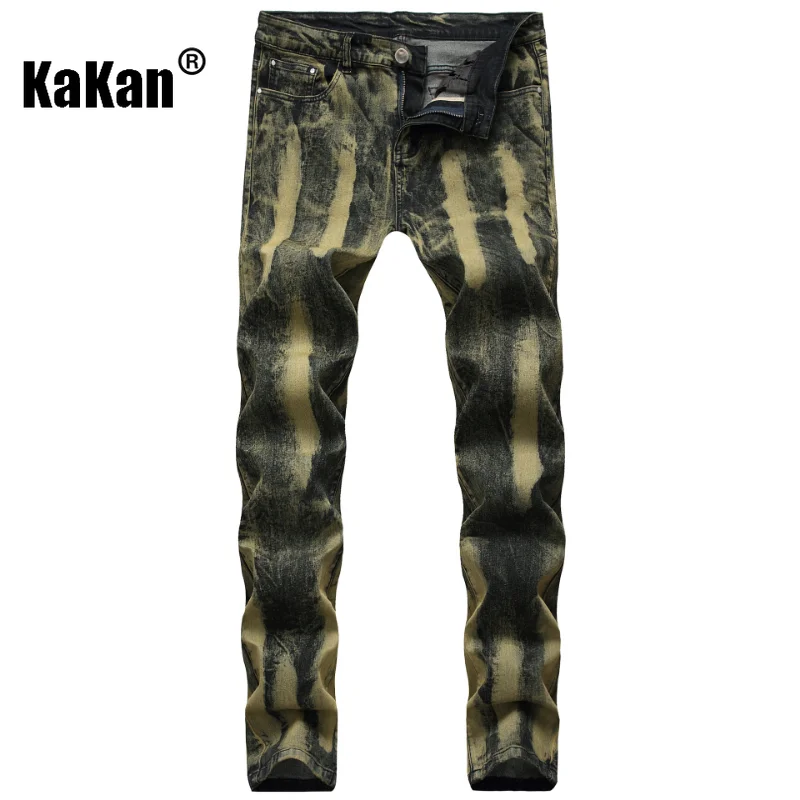 Kakan - European and American New Slim Fit Micro Elastic Jeans for Men, Painted Zipper Open Front Long Jeans K21-0755