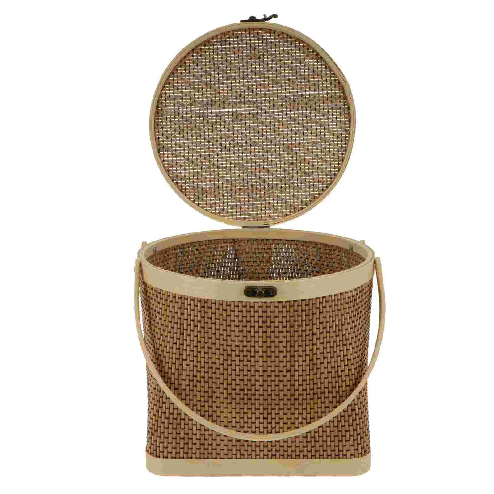 

Basket Picnicwicker Baskets Insulated Foraging Garden Large Handle Simple Lunch Wooden Big Lid Woven Flower Market Handheld Wall