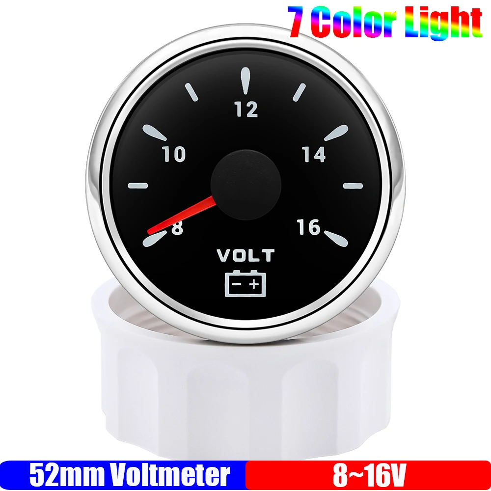 

7-цветная подсветка для автомобиля, 2 дюйма, 52 мм, вольтметр, 8 ~ 16 В, 16 ~ 32 В, напряжение для морской лодки, мотоцикла, измеритель напряжения, водонепроницаемый IP67