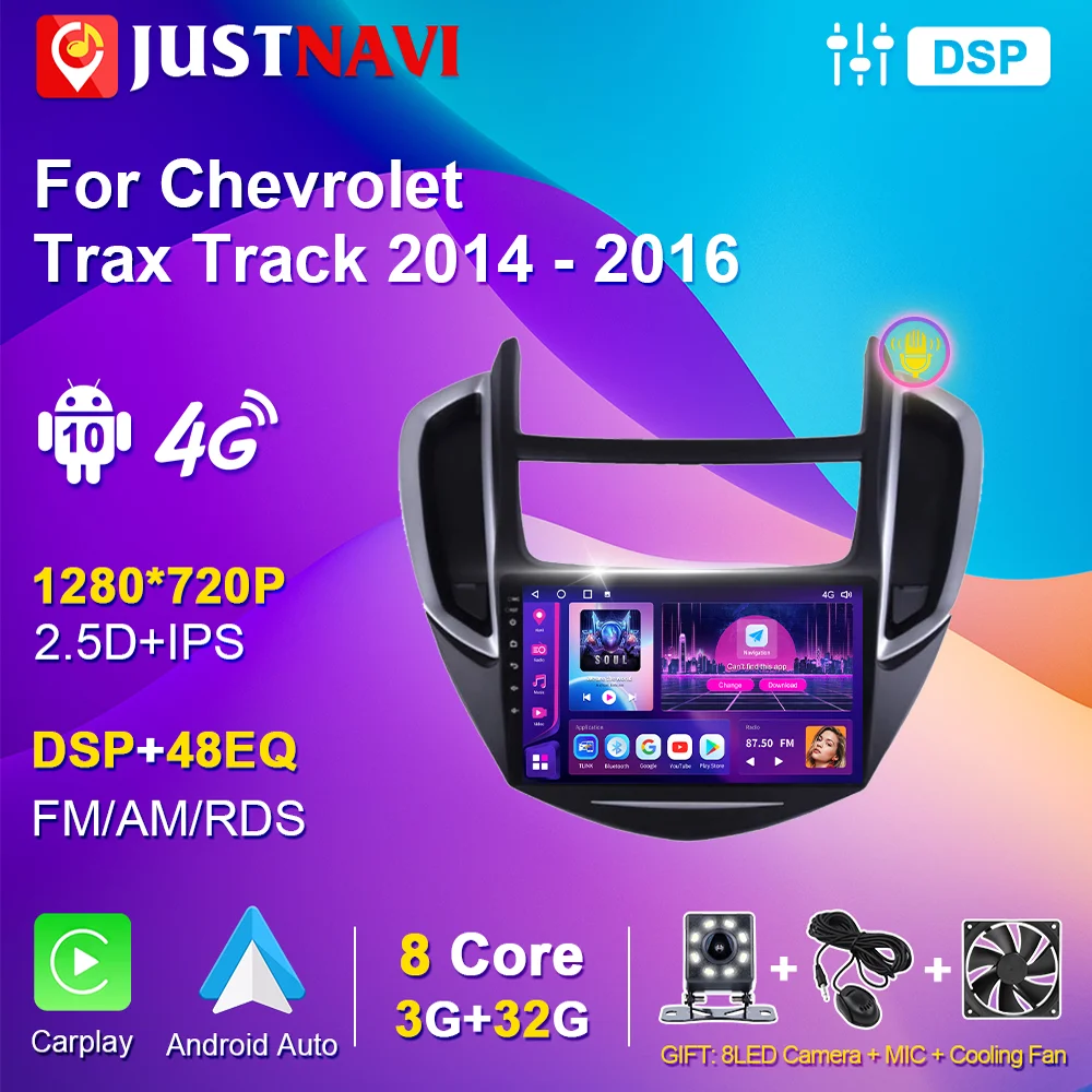 

Автомагнитола JUSTNAVI Android 10 для Chevrolet Trax Track 2014-2016, Авторадио, мультимедийный DVD-плеер, стерео навигация для Carplay 2 Din