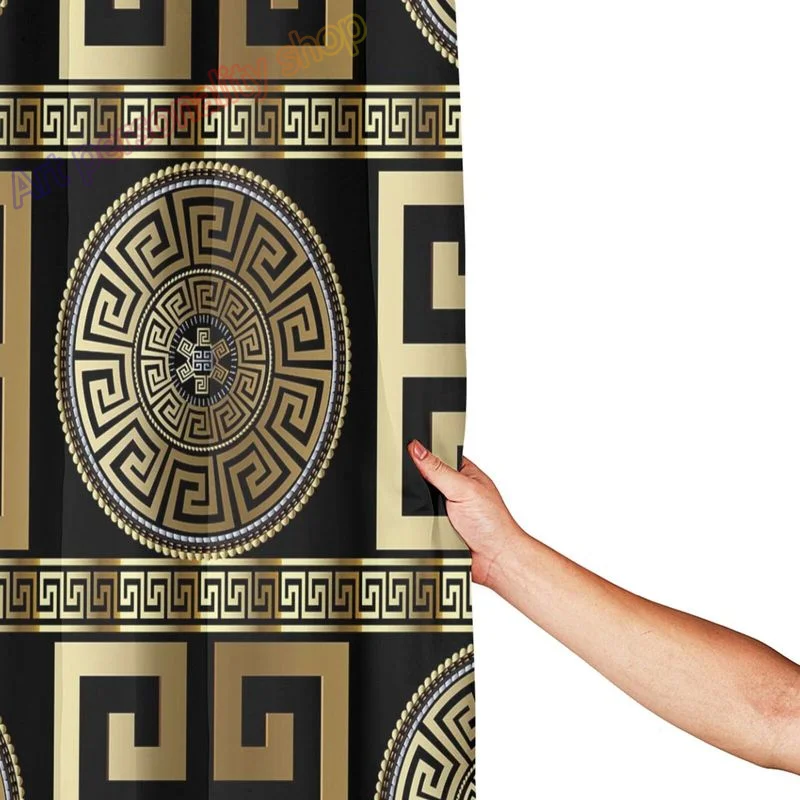 Роскошная 3d-занавеска для ванной комнаты в стиле барокко черного и золотого