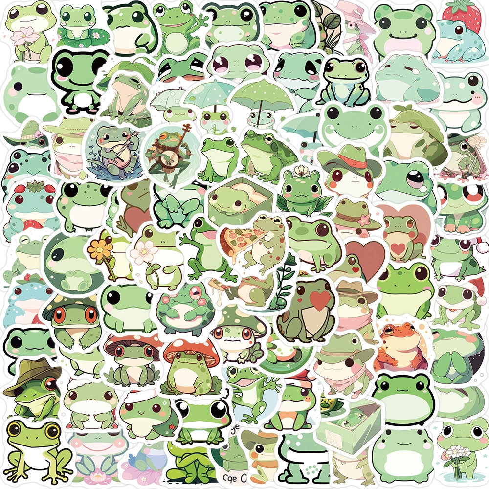 

10/30/50/100pcs Kawaii Cartoon Frogs Stickers Aesthetics Animal Decal Suitcase Phone Bike Notebook Waterproof Sticker Kids Toys