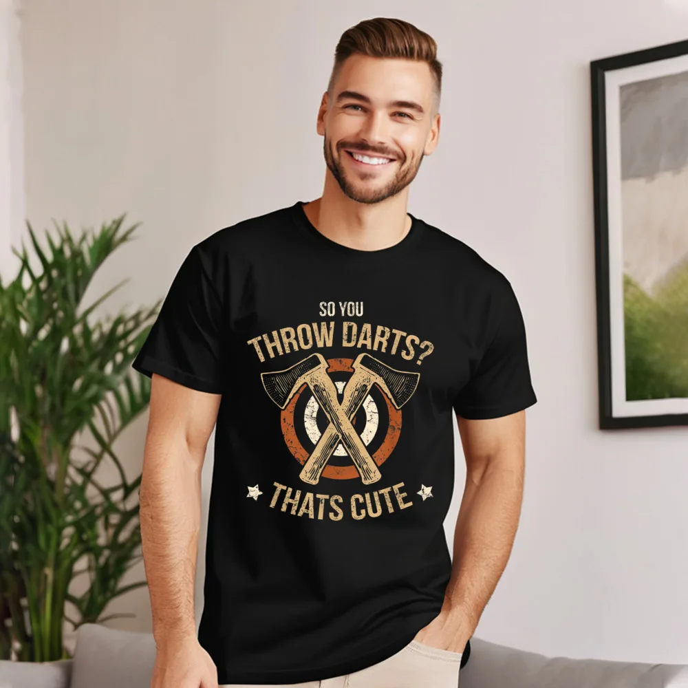 Axe Throwing Funny Hatchet Lumberjack Mens Cute Tops Tees O-Neck Summer Cotton Fabric T-Shirt Graphic Short Sleeve Tee Shirts