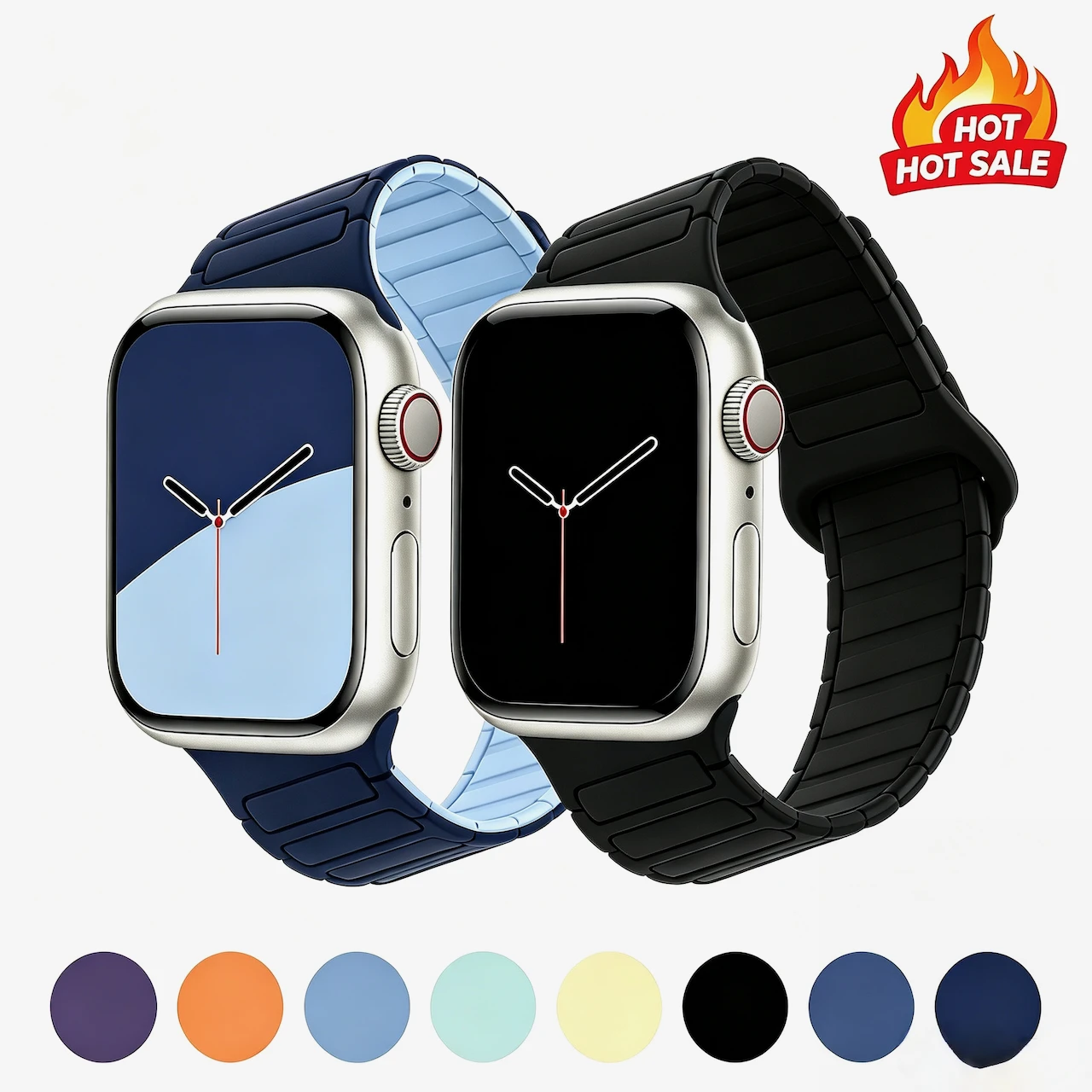 Фото Двухцветный двусторонний магнитный силиконовый ремешок для Apple Watch Ultra SE Series 11 10 9 8 7 всех размеров, дышащий повседневный ремешок для часов №1