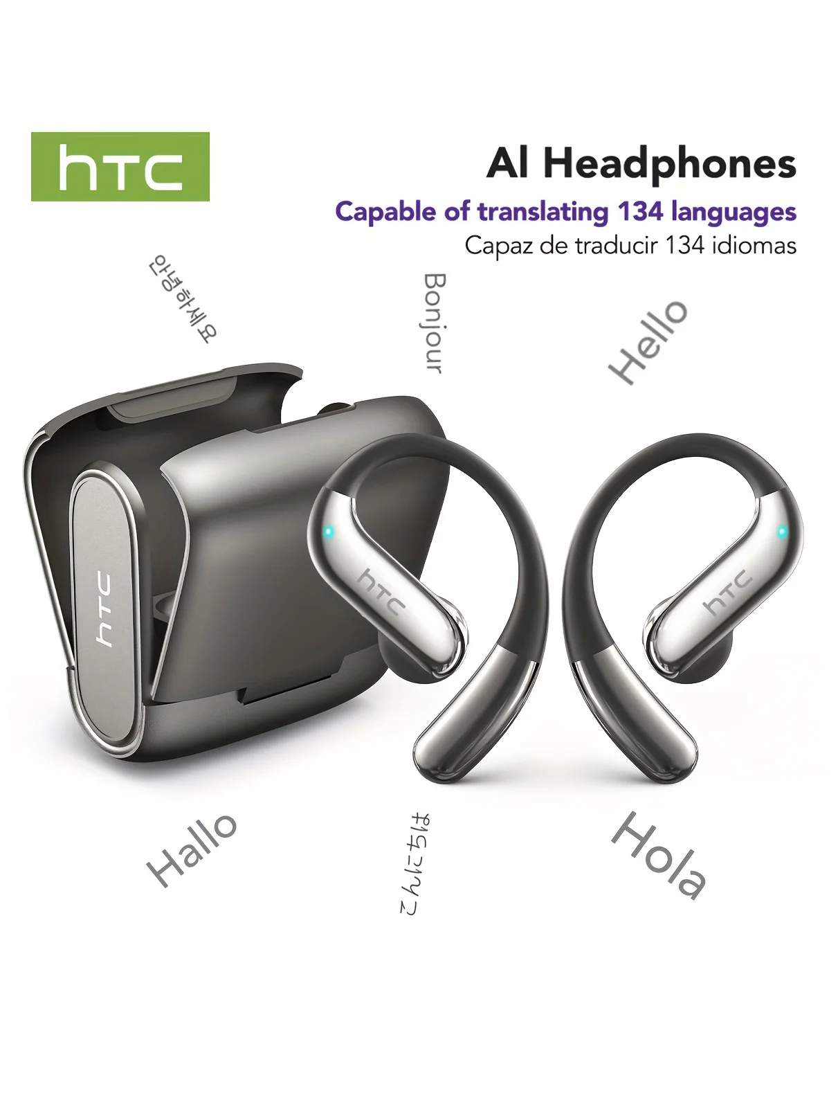 Фото Bluetooth-наушники с открытыми ушами HTC, 30-часовое воспроизведение, беспроводные наушники с шумоподавлением, чистое качество звука для музыкального спорта №1