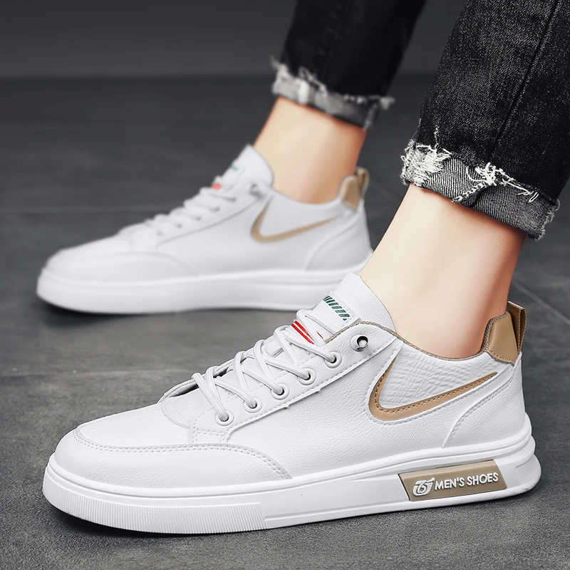 

Summer Men Low Top Flat White Sneaker Leisure Leather Shoes for Man