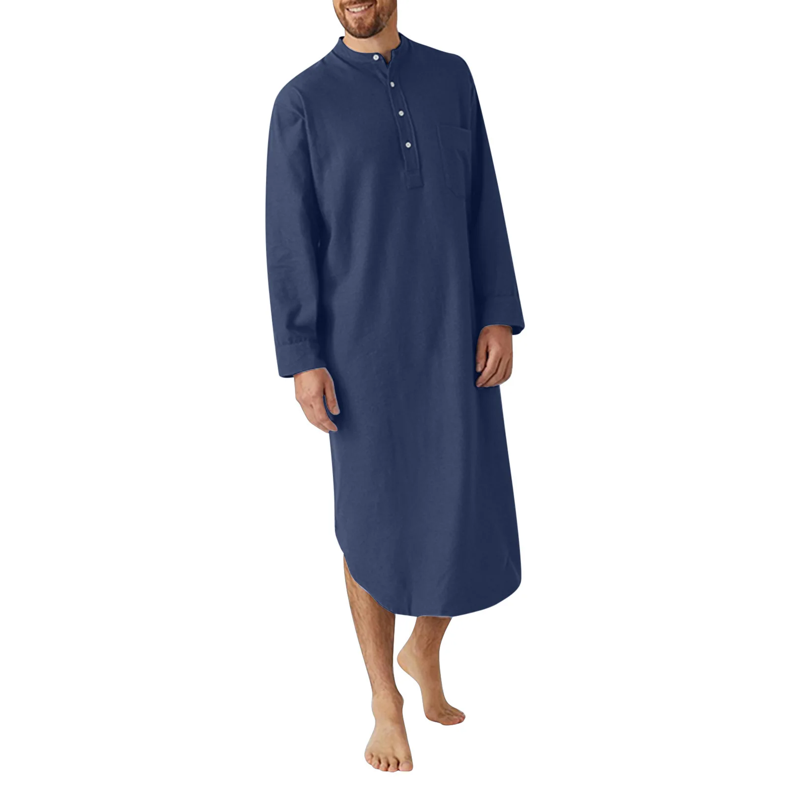 2023 Spring Autumn New Muslim Men's Robes Long Sleeve Shirt Solid Color Men Nightgown Arabic Bonnet Homme Musulman