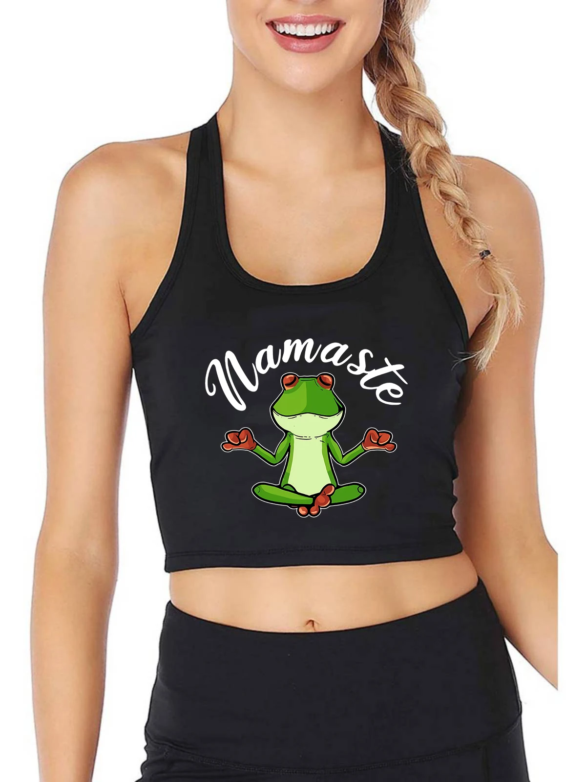 

Yoga Frog Namaste Esoteric Buddhism Mindfull Hindu Crop Top Women's Breathable Sexy Slim Fit Tank Tops Fitness Training Camisole