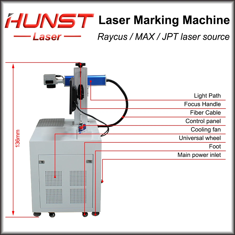 Оптоволоконная лазерная маркировочная машина Hunst JPT Raycus MAX 1064 нм 20/30/50 Вт BJJCZ