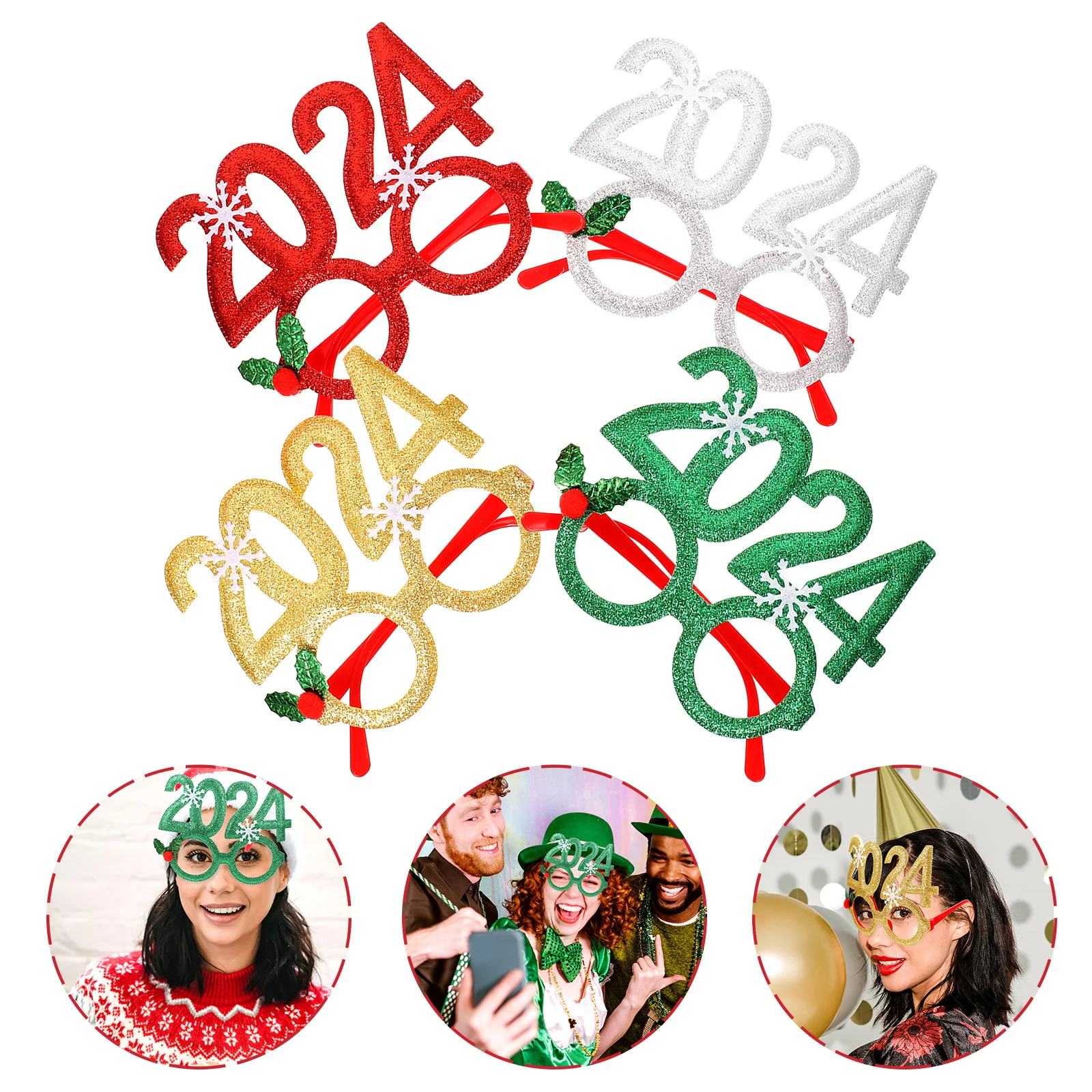 

4pcs Party Eyeglasses Christmas Decorations Party Glasses Frame Christmas Supplies Xmas Eyeglasses Party Favors