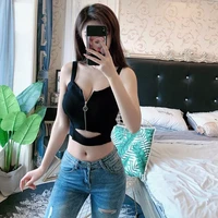 y2k tops women zipper fly camisoles knitted sexy tops with hole female crop top solid crop top women summer