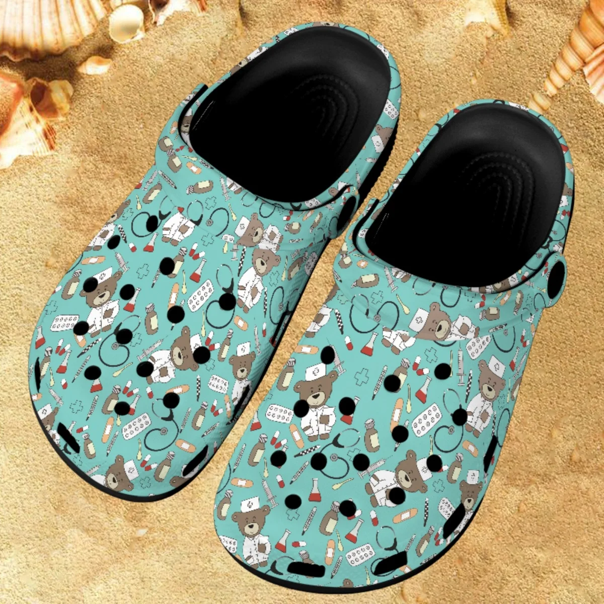 

2023 Kawaii Nurse Bear Designer Fashion Sandals Female Medical Breathable Non-slip Slip-On Comfortable Heel Strap Indoor Slides