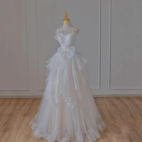 french style modern wedding dress floor length bow knot lace up strapless backless bridal gowns robe de mariee