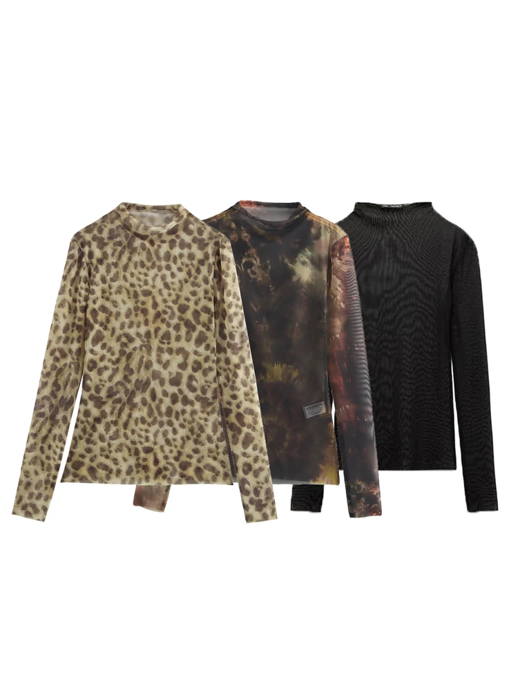 KAOPU ZA женский тюлевой полупрозрачный топ с животным принтом винтажный пуловер