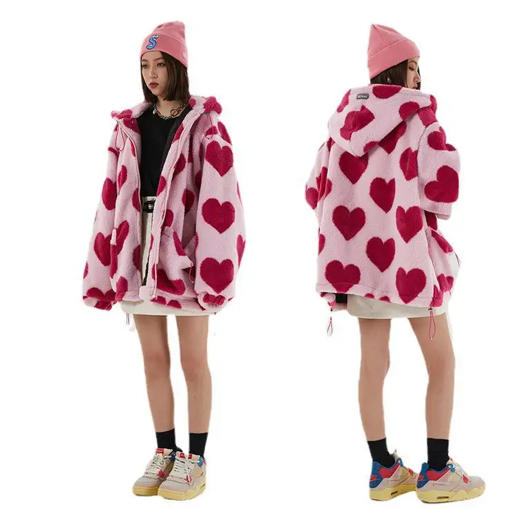 2022 Women's Faux Rabbit Fur Jacket Autumn and Winter Love Plush Jacket Women Loose Hooded Thick Cotton-Padded Clothes Tide