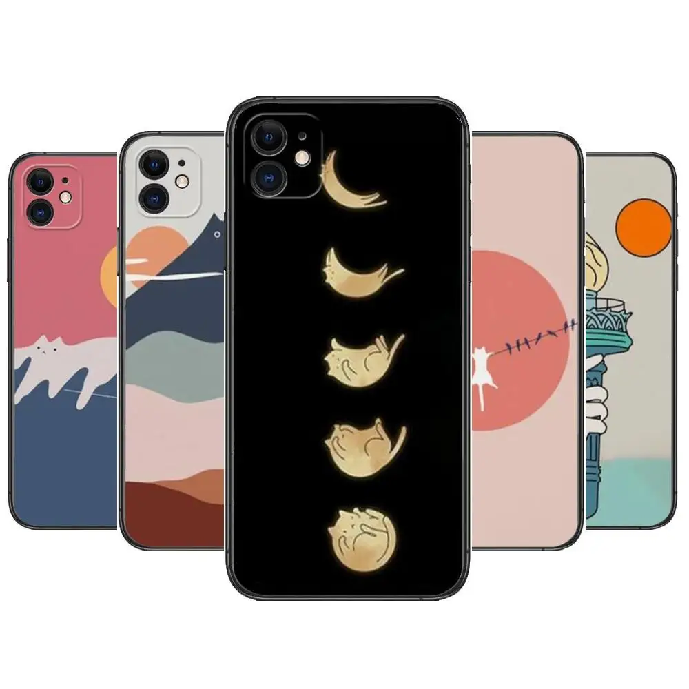 Cat Mount Fuji Landscape Phone Cases For iphone 13 Pro Max case 12 11 Pro Max 8 PLUS 7PLUS 6S XR X XS 6 mini se mobile cell