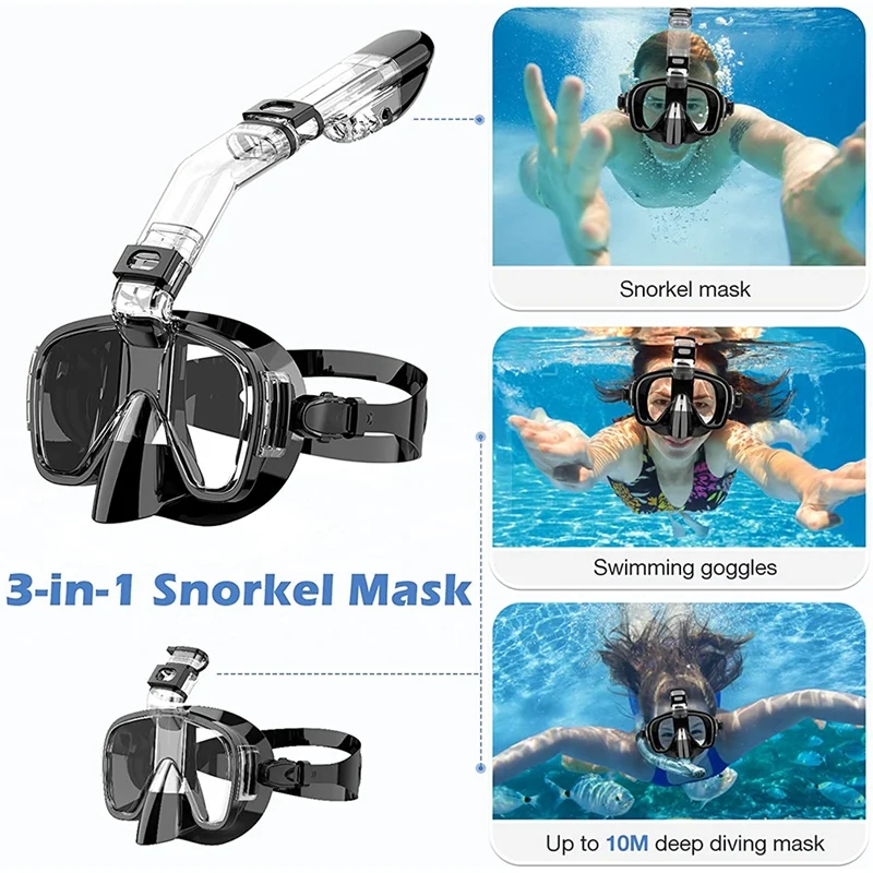 Hot New Snorkel Mask Foldable Diving Mask Set With Dry Top System And Camera Mount, Anti-Fog Professional Snorkeling Gear