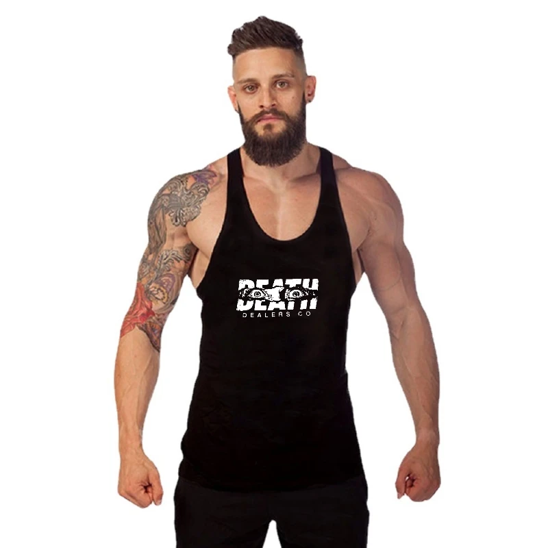 

COOLMIND 100% cotton sleeveless cool death words print men tank Gym t-tank top mencool loose men tank Gym t-tank top meno-neck s