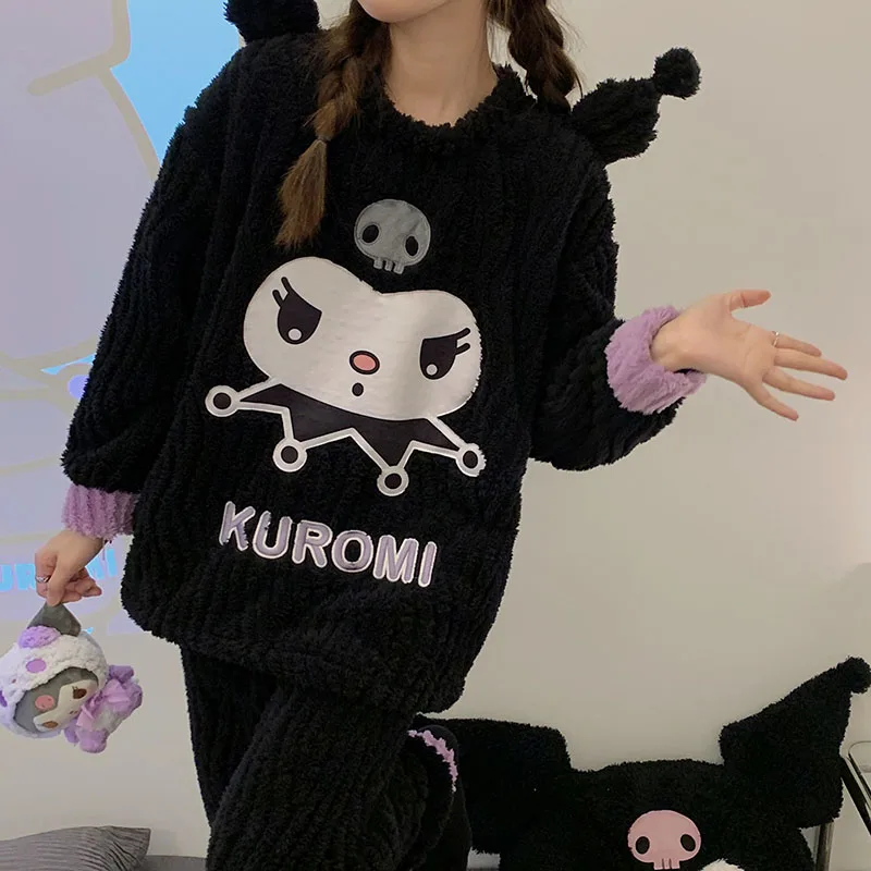 

Sanrio Pyjamas Flannel Kuromi Cinnamoroll Pochacco Kawaii Cartoon Winter Plush Student Dorm Wear Loungewear Tunic Christmas