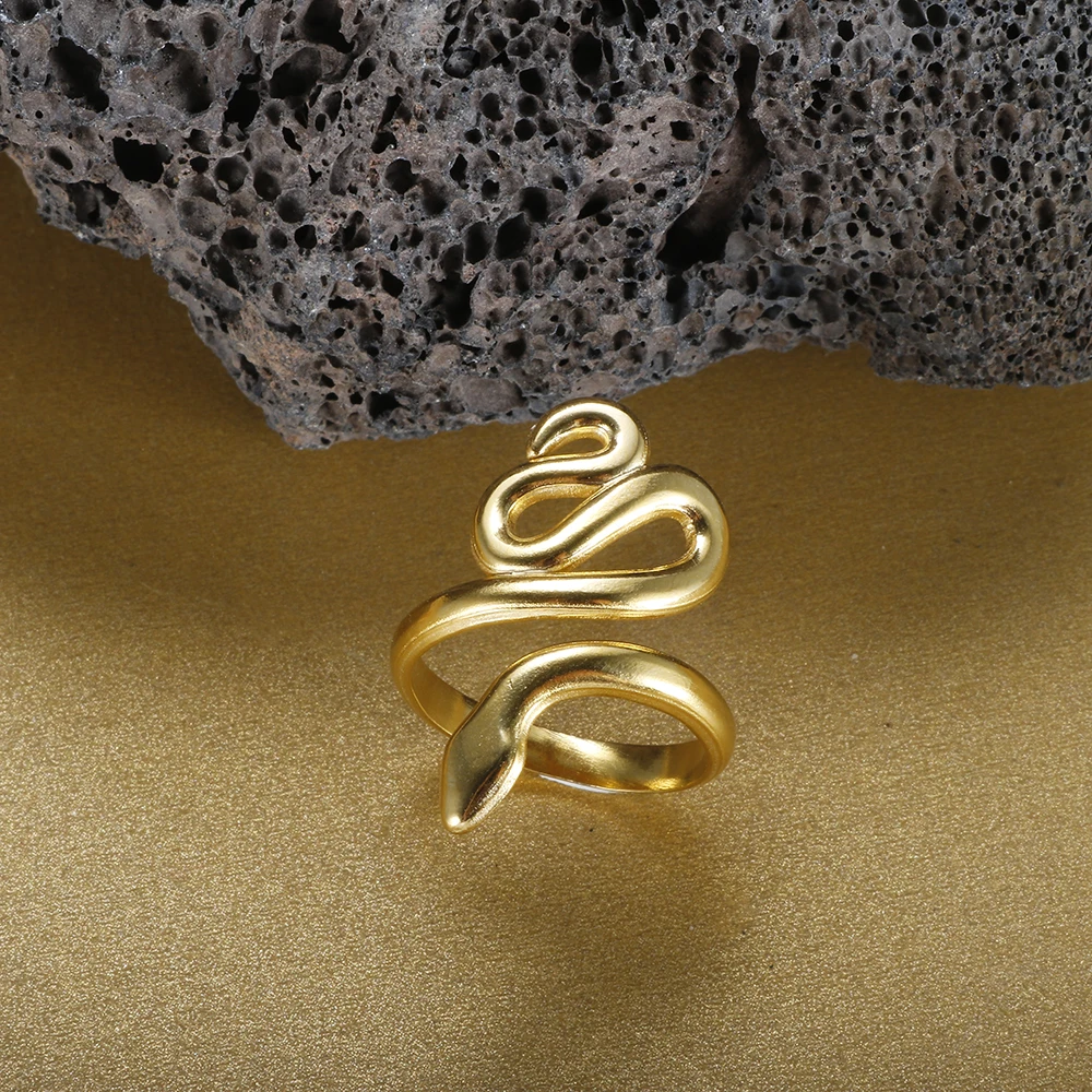 

Geometric Stainless Steel Gold Plated Snake Ring For Women Men Hip Hop Animal Ring Trendy Jewelry Gift