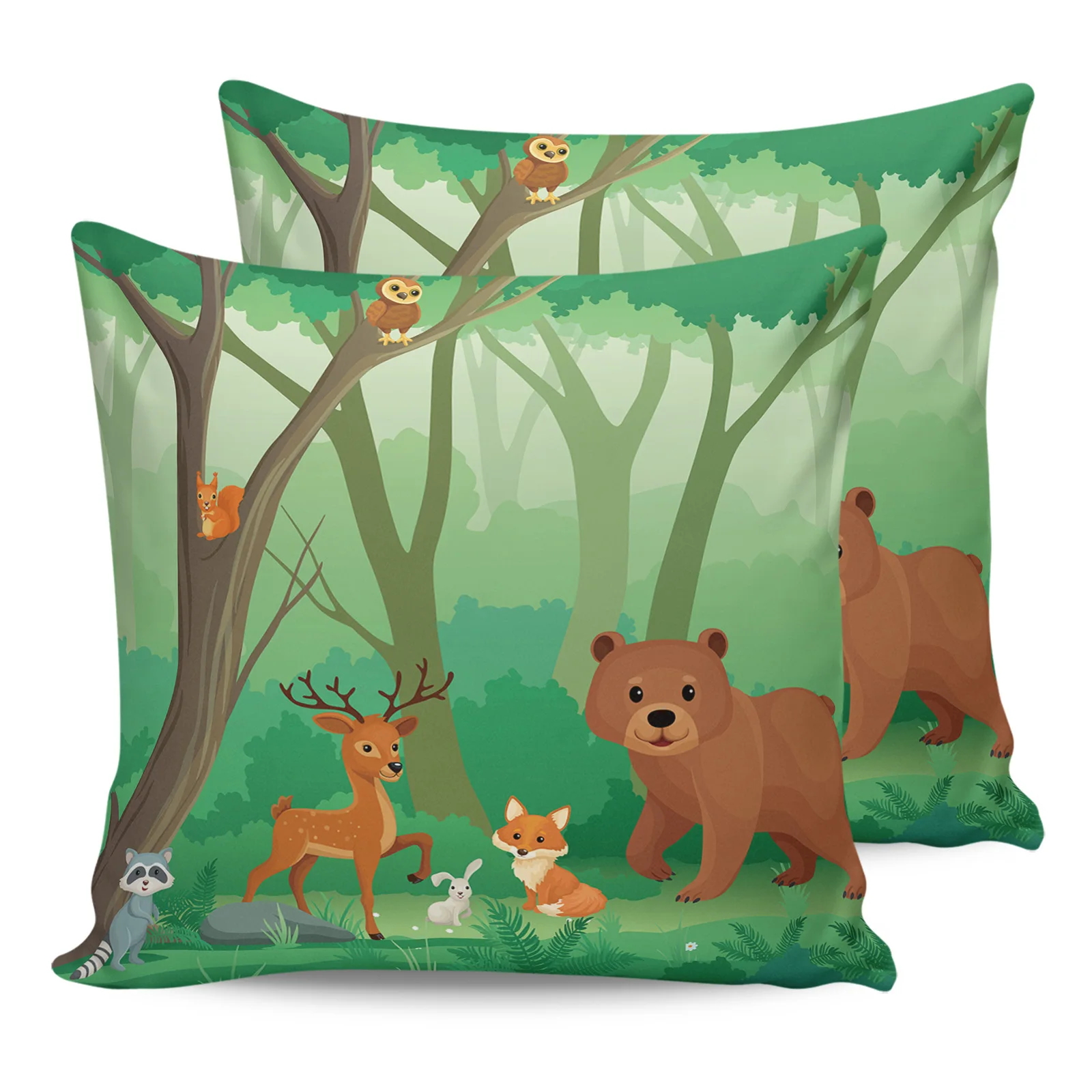 

Forest Bear Fox Deer Cartoon Pillowcase Two Piece Set Home Sofa Decor Cushion Cover Pillowcase Bed Pillow Cover Printed Pattern