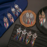 2021 new bohemian hanging feather retro style hollow long hair earrings color rice beads tassel earrings womens jewelry