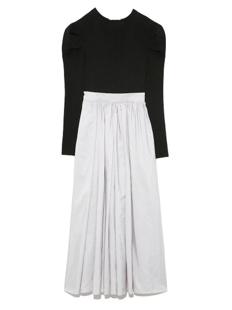 

Женское трикотажное платье с пышными рукавами CINESSD, весеннее элегантное платье в японском стиле с высокой талией и круглым вырезом, 2022