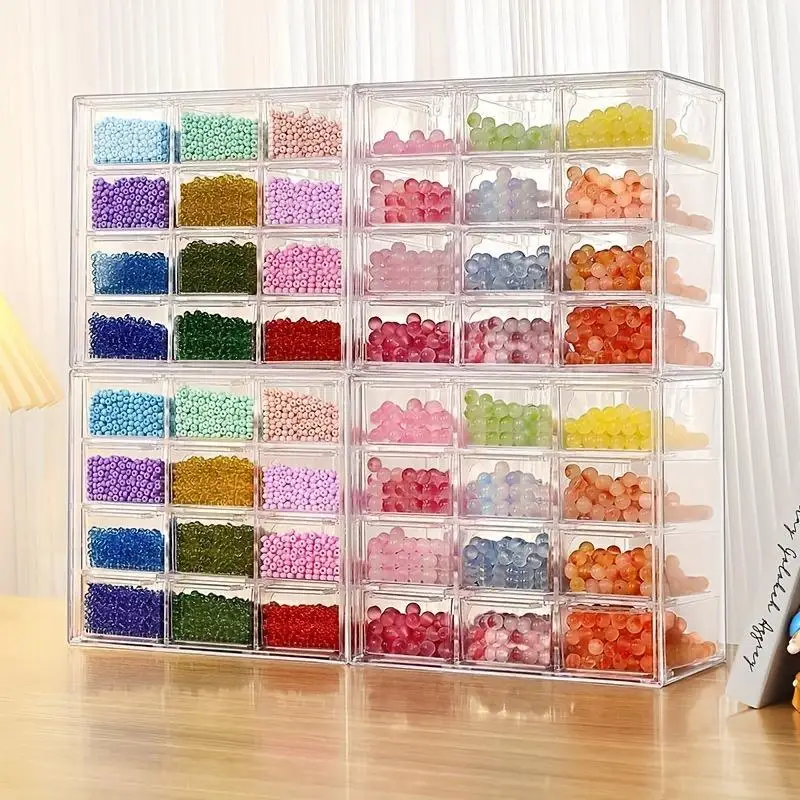 

Beads Storage Box, Desktop Jewelry Transparent Drawer Sub-grid Plastic Box Practical Convenient Supplies
