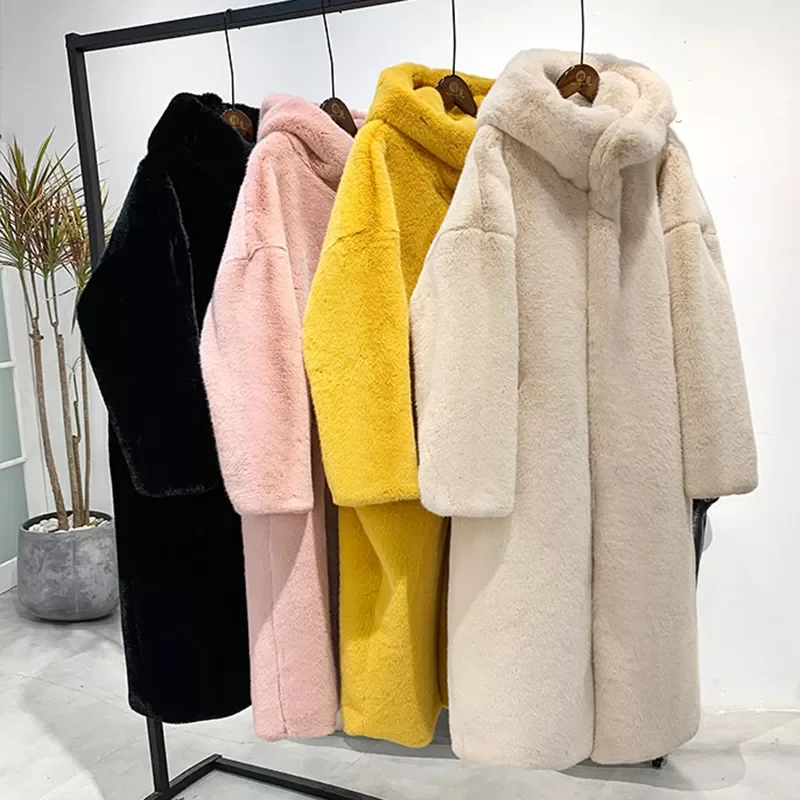 New2022 Women High Quality Faux Rabbit Fur Coat Luxury Long Fur Coat Loose Lapel OverCoat Thick Warm Plus Size Female Plush Coat