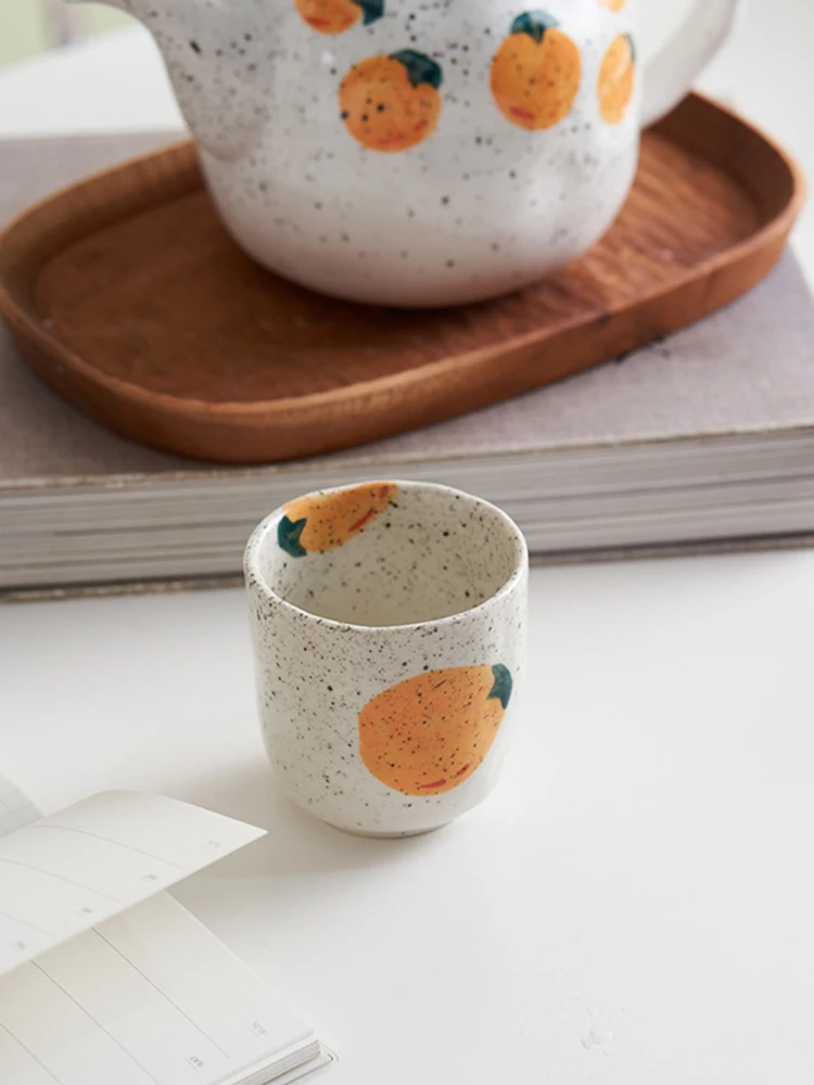 Ceramic 850ML Teapot 150ML Mug Set Ins Popular Cute Cartoon Strawberry Orange Printed Under Glazed Nordic Style Home Drinkware images - 6