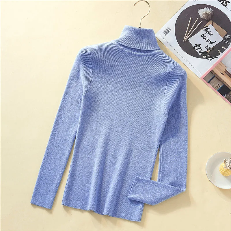 

2023 Autumn Winter Long Sleeve High Quality Women Sweater Shiny Turtleneck Pullover Sweaters Warm Slim Jumper Knitted Top Female