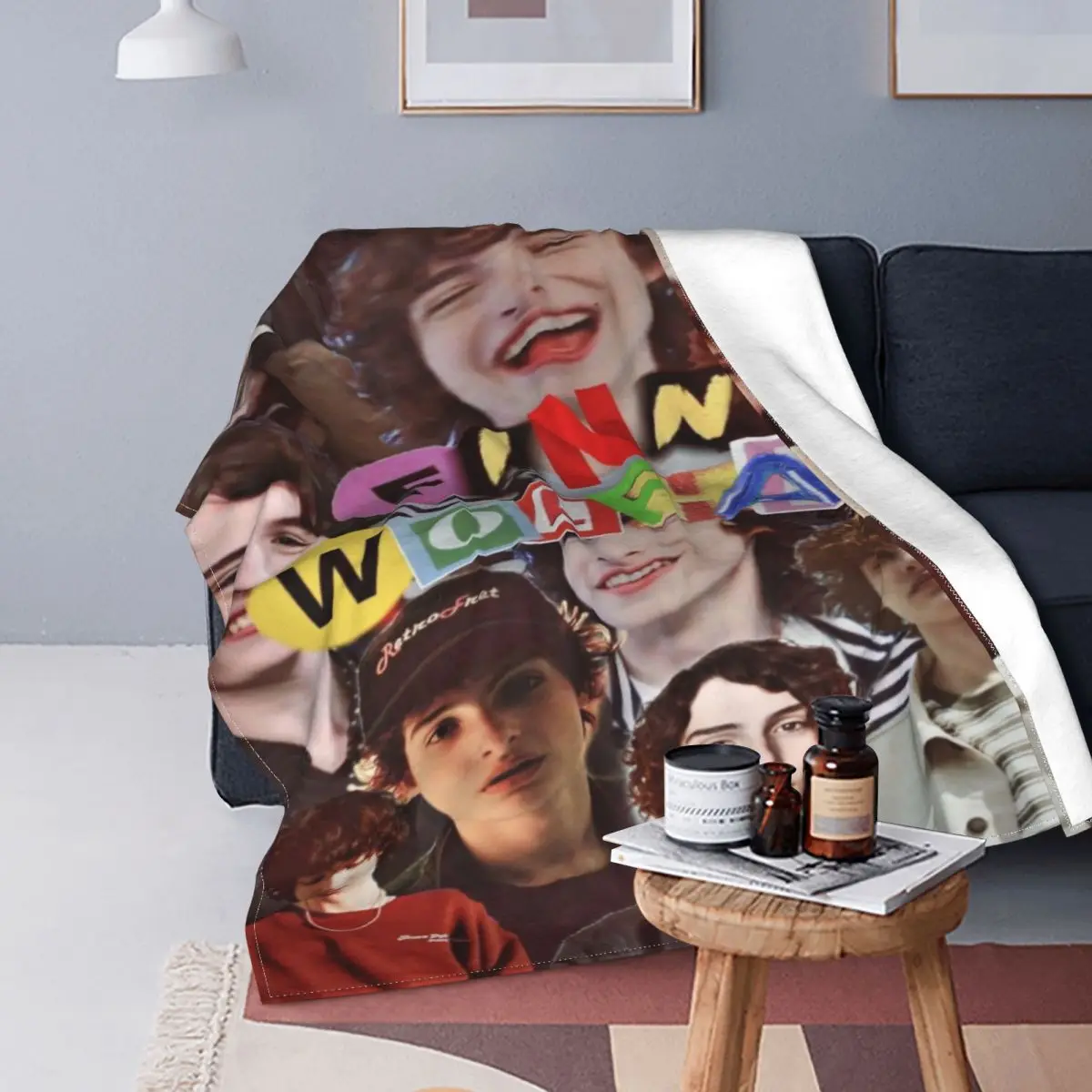 Collage Finn Wolfhard Blanket Flannel Spring Autumn Actor Breathable Soft Throw Blanket for Bedding Bedroom Bedspread
