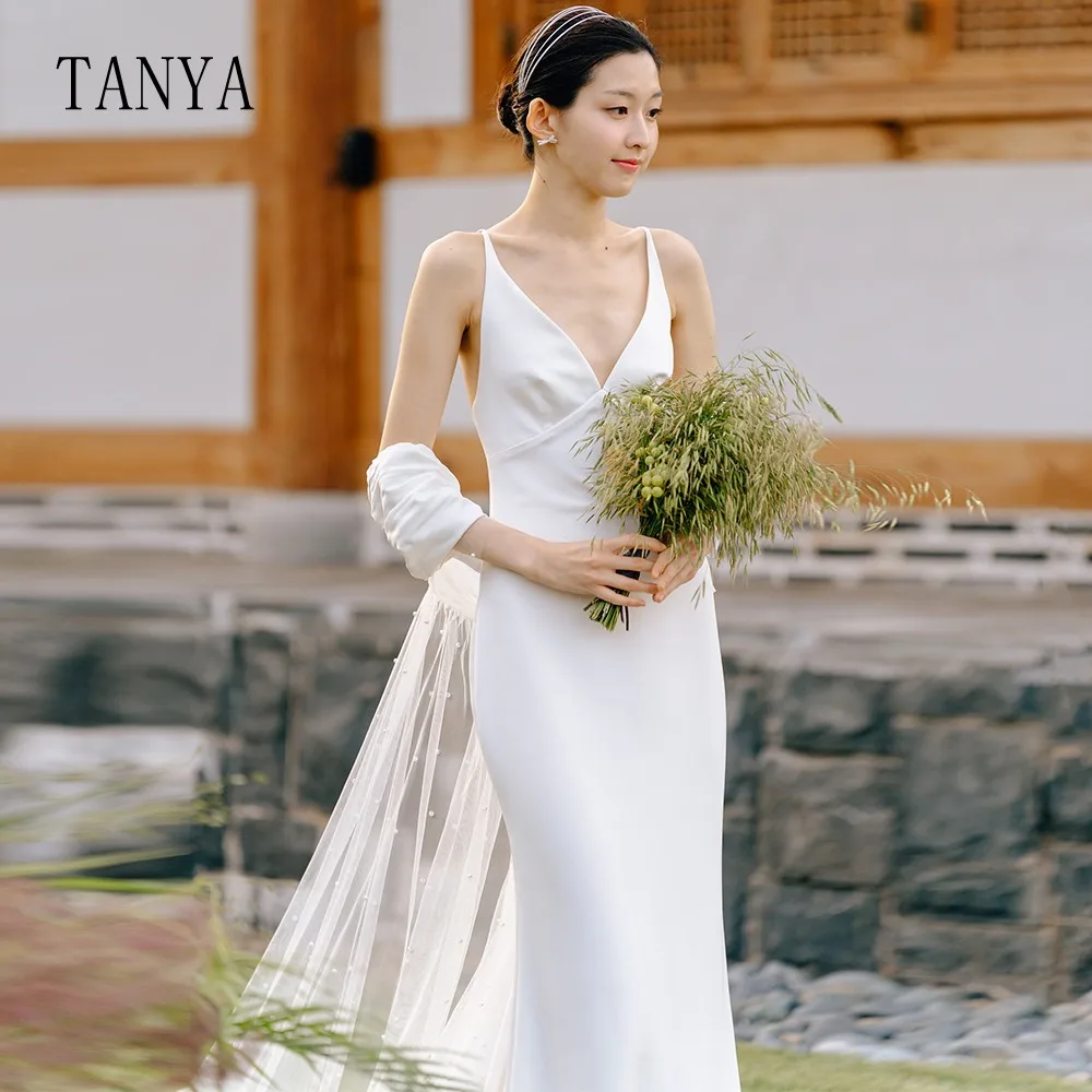 Женское атласное свадебное платье на бретельках элегантное платье-футляр из