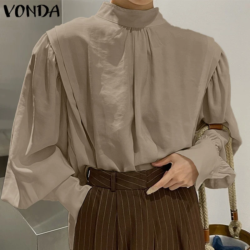 

Осенняя рубашка с длинным рукавом, рубашки VONDA, женские плиссированные Блузы с ложным воротником, топы, женские рубашки на пуговицах, праздн...