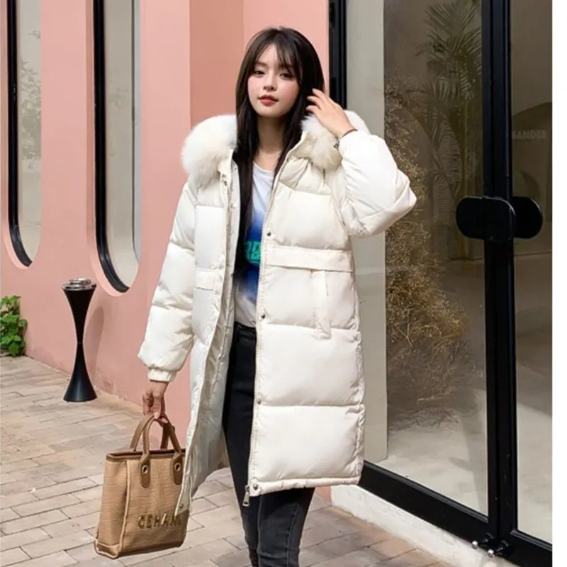 

Mujer Parkas Women's Snow Coat With Hood, Loose Warm, Thick, Mid-length, With Pockets Western Style Down Padded Jacket Fashion