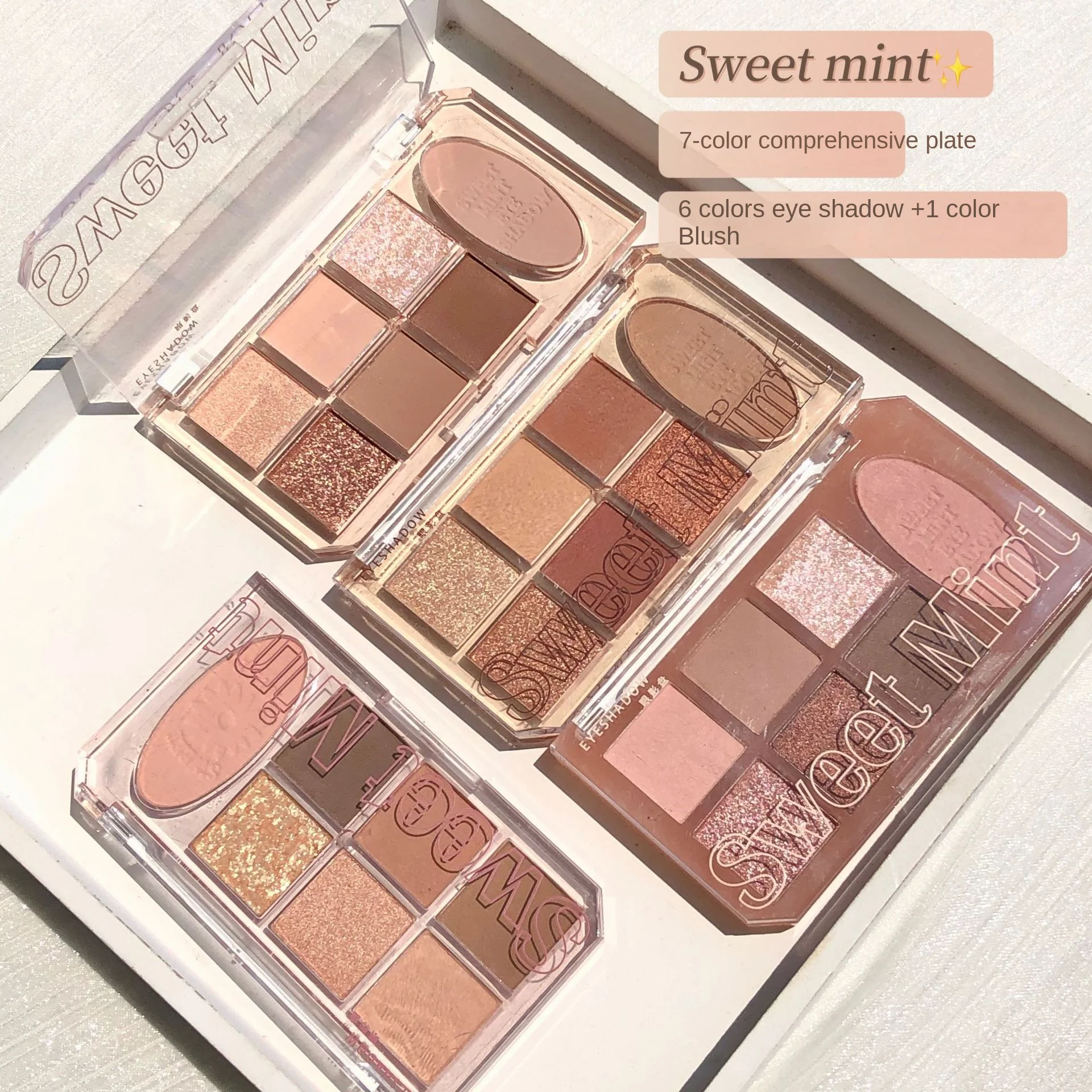 

Sweetmint 7 Colors Glitter Eyeshadow Palette Pearlescent Eye Plate Highlight Face Contour Palette Blush Blusher Makeup for Women