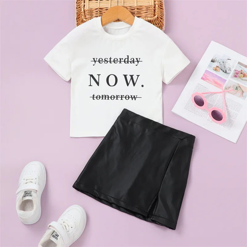 

Girls Summer New White T English Printed Skirt Suit Kids Clothes Girls Kids Boutique Clothing Wholesale Kids Clothes Girls